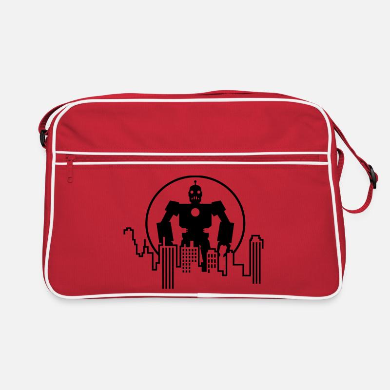 Robot Skyline – Sci-Fi Android Silhouette Shirt - Retro Tasche - Rot/Weiß