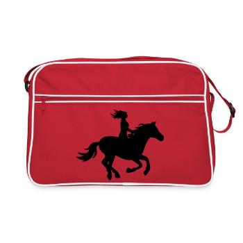 Reiterin mit wehenden langen Haaren - Retro Tasche - Rot/Weiß - Vorne