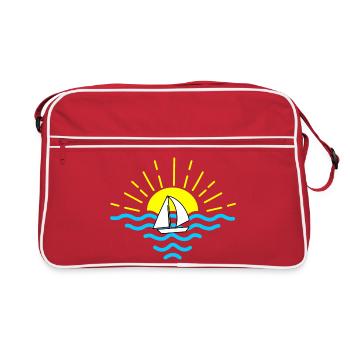 sunset sea sailboat - Retro Bag - red/white - Front