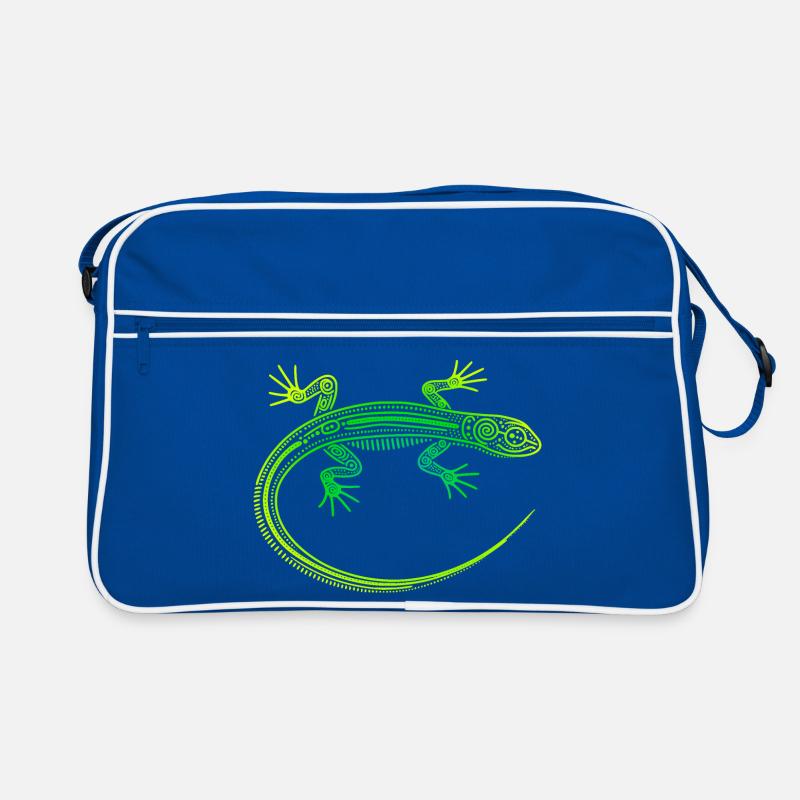 Lizard Aboriginal motifs, tribal gradient green yellow Retro Bag