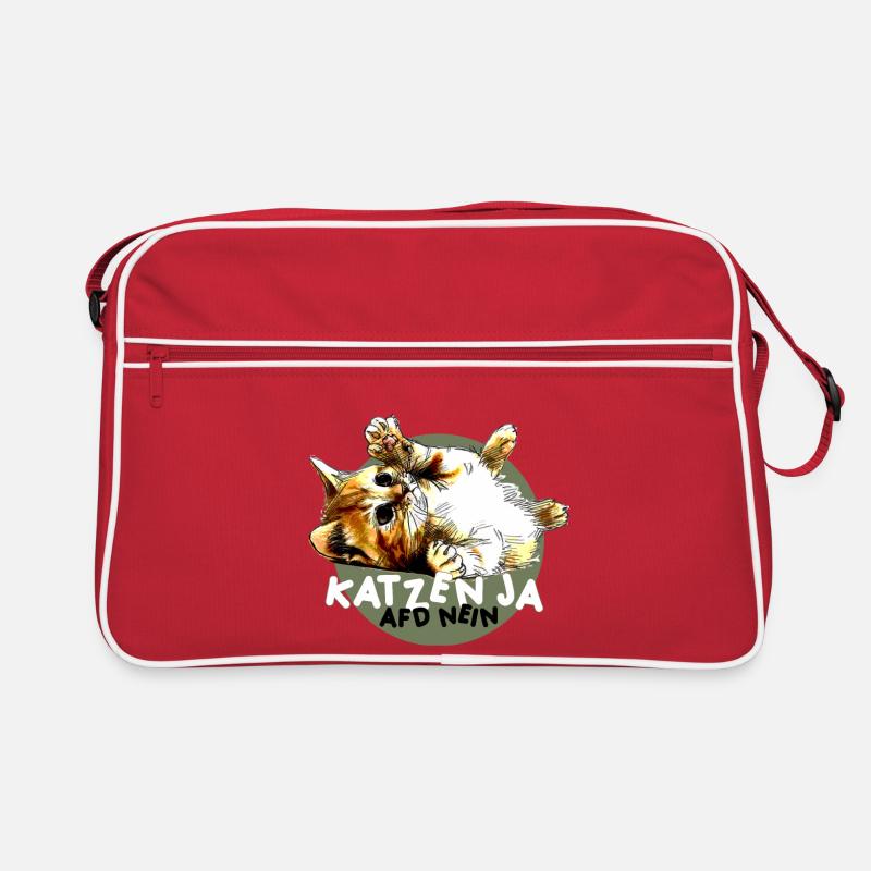 Süße Katze Ja, Partei AfD Nein - Retro Tasche - Rot/Weiß