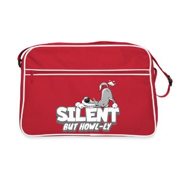Wolf Pupst Spruch I Furzendes Wildtier Cartoon - Retro Tasche - Rot/Weiß - Vorne