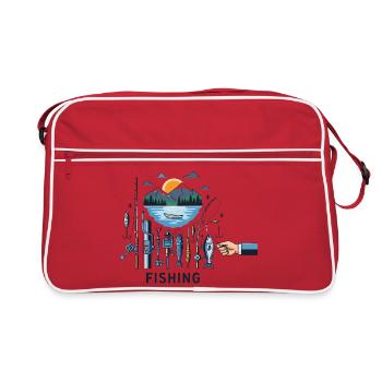 Paradis de la pêche : Illustration vintage avec lac de montagne - Sac Retro - rouge/blanc - Devant