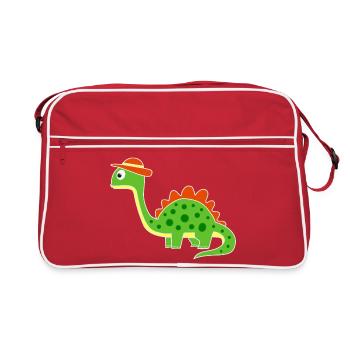 Cute dino with hat - Retro Bag - red/white - Front