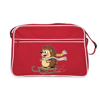 Igel im Winter mit Schlitten - Retro Tasche - Rot/Weiß - Vorne