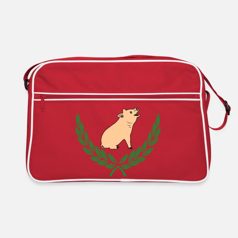 Pig in Green Laurel Wreath Retro Bag