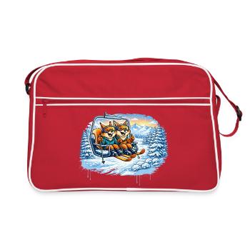 Écureuil et Renard dans le téléski – Divertissements d’hiver - Sac Retro - rouge/blanc - Devant