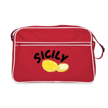 Sicily Zitronen Illustration - Sicily - Retro Tasche - Rot/Weiß - Vorne