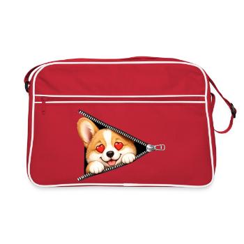 Corgi Dog Zipper - Retro Bag - red/white - Front