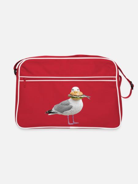 Silbermoewe-mit-Fischbroetchen Möwe - Retro Tasche - Rot/Weiß