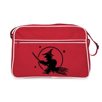 Halloween witch on a broom. Full moon time. - Retro Bag - red/white - Front