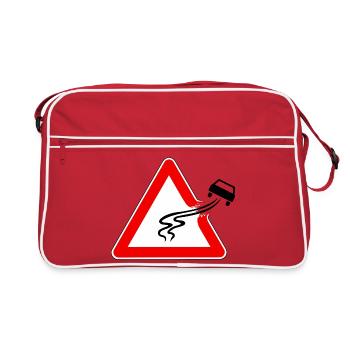 Traffic sign danger of slipping, slippery road - Retro Bag - red/white - Front