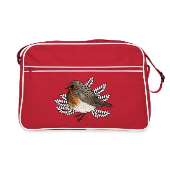 Rotkehlchen auf Zweigen - Retro Tasche - Rot/Weiß - Vorne