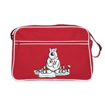 Eisbär mit Pinguinen - Retro Tasche - Rot/Weiß - Vorne