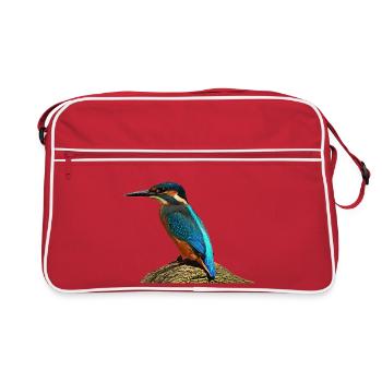 Farbenfrohe Eisvögel, Tiermotiv auf Baumstamm - Retro Tasche - Rot/Weiß - Vorne