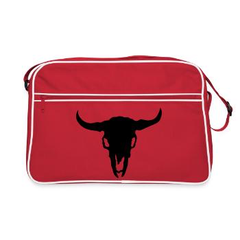 Bull's head skull of skeleton - Retro Bag - red/white - Front