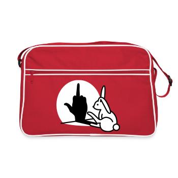Kaninchen Schatten Hand FUCK OFF Mittelfinger Hase - Retro Tasche - Rot/Weiß - Vorne