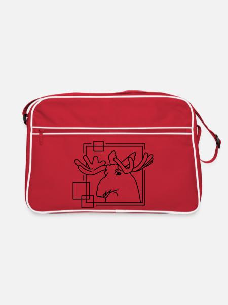 Elch in geometrischer Form - Line-Art-Design - Retro Tasche - Rot/Weiß - Vorne