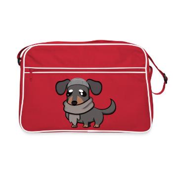 dackel grau - Retro Tasche - Rot/Weiß - Vorne