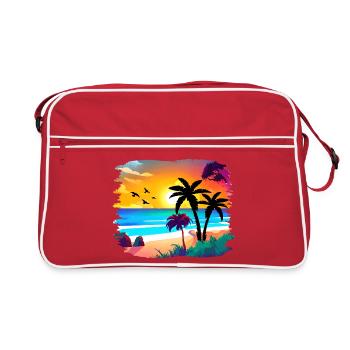 Summer Sunset Beach Watercolor - Retro Bag - red/white - Front