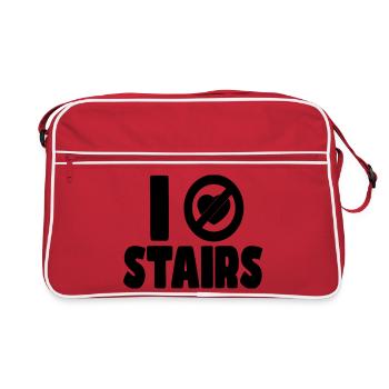 Je déteste les escaliers. Je déteste les escaliers. Humour en fauteuil roulant * - Sac Retro - rouge/blanc - Devant