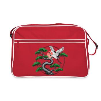 Cranes & Twisted Pine Tree - Retro Bag - red/white - Front