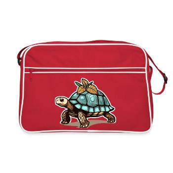 Tortue avec carapace et feuilles bleues - Sac Retro - rouge/blanc - Devant