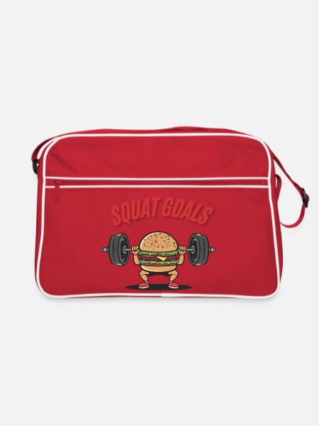 Squat Goals Cartoon Burger Fitness Design - Retro Tasche - Rot/Weiß - Vorne