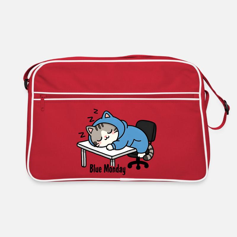 Sleeping cat at work, blue monday Retro Bag