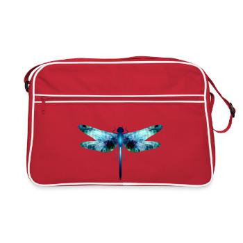 Libellule irisée dans les tons bleu-vert - Sac Retro - rouge/blanc - Devant