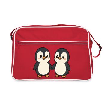 Two penguins holding hands - Retro Bag - red/white - Front