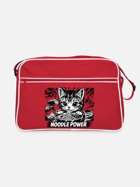 Kawaii Neko Ramen Chat Nouilles Anime - Sac Retro - rouge/blanc - Devant