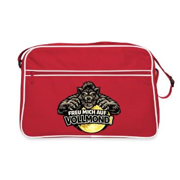 Werwolf Vollmond - lustiger Amok-Spruch - Retro Tasche - Rot/Weiß - Vorne