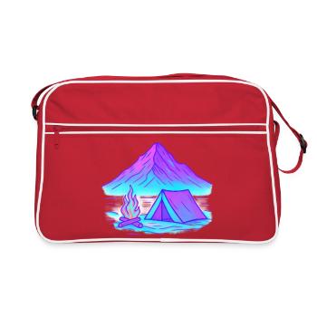 Camping au néon au lac de la montagne - Sac Retro - rouge/blanc - Devant