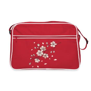 Cherry Blossom Branch Line Art Illustration - Retro Bag - red/white - Front