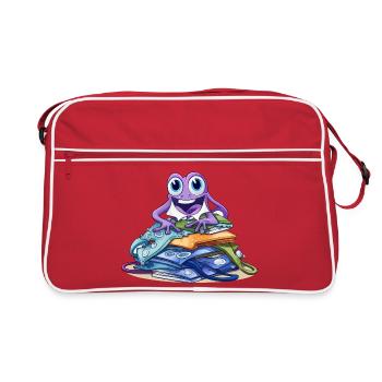 Monstre créatif sur une pile de livres - Sac Retro - rouge/blanc - Devant