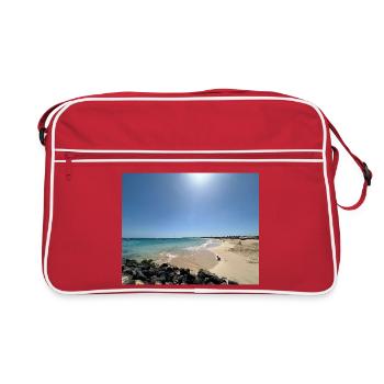 Plage au soleil : bleu et sable - Sac Retro - rouge/blanc - Devant