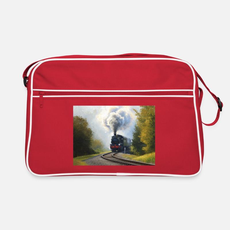 Herbstliche Dampfeisenbahn im Wald Retro Tasche