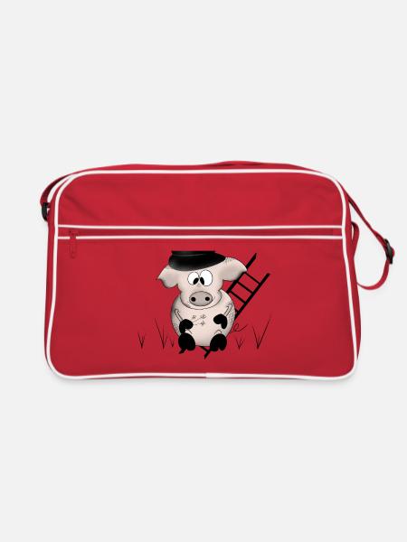 Pig New Year's Eve good luck - Retro Bag - red/white - Front