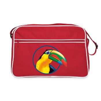 Tropischer Toucan Farbexplosion - Retro Tasche - Rot/Weiß - Vorne