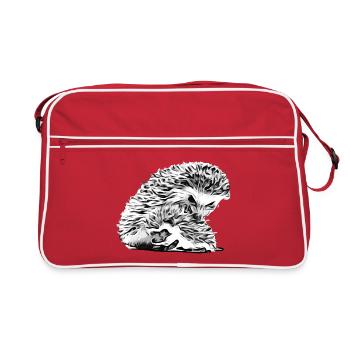 Igel Mama mit Igel Baby - Retro Tasche - Rot/Weiß - Vorne