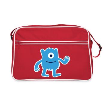 Monstre Bleu Poilu - Extraterrestre à un œil agitant - Sac Retro - rouge/blanc - Devant