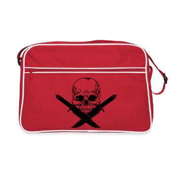 Skull skull crossed with two knives - Retro Bag - red/white - Front