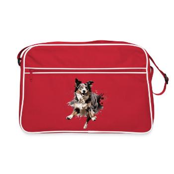 Australian Shepherd im Sprung Design - Retro Tasche - Rot/Weiß - Vorne