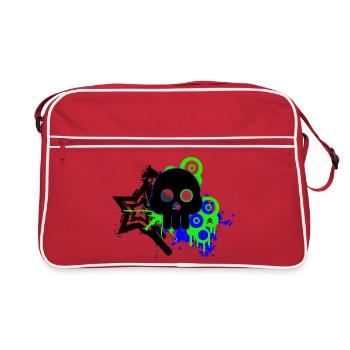 Neon Schädel Spritzer - Retro Tasche - Rot/Weiß - Vorne