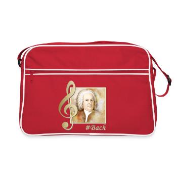 Johann Sebastian Bach Porträt im Aquarellstil - Retro Tasche - Rot/Weiß - Vorne