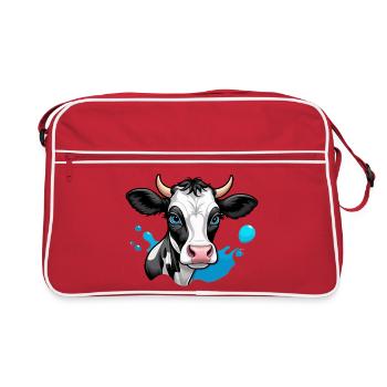 Süße Milchkuh mit blauen Augen - Retro Tasche - Rot/Weiß - Vorne
