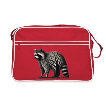Raccoon and filigree tree mesh in the fur - Retro Bag - red/white - Front