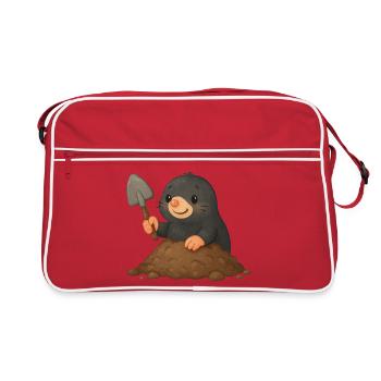 Cute mole with shovel - Retro Bag - red/white - Front
