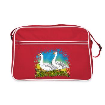Deux oies sur des pignons verts - Sac Retro - rouge/blanc - Devant